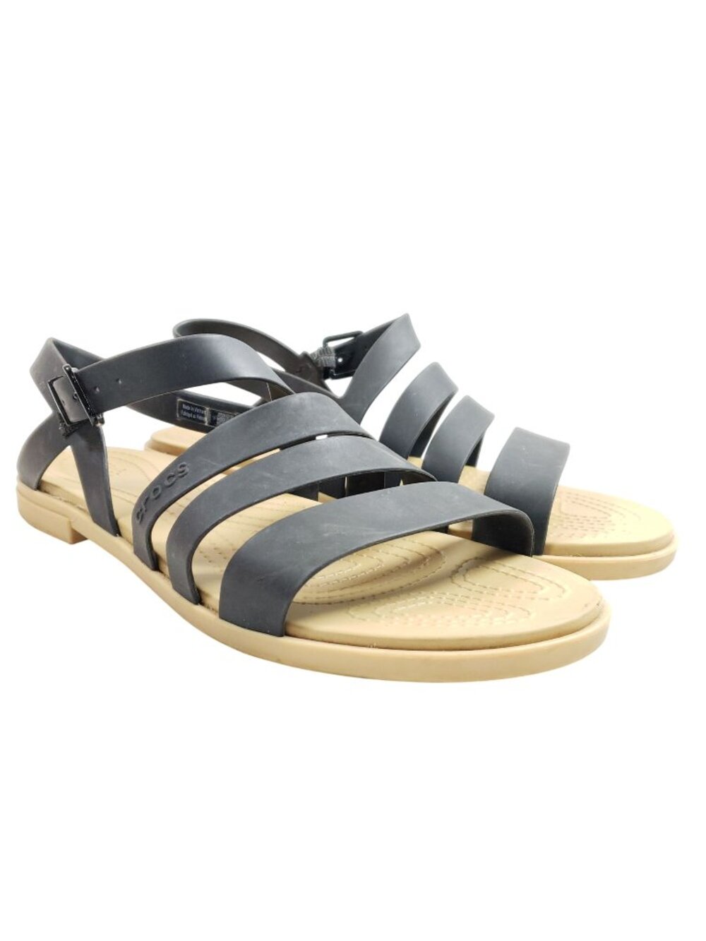 Crocs Women Size 9 Black Strappy Sandals Beige Sole Lightweight Slingback